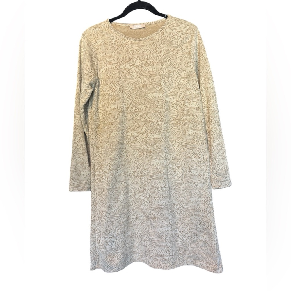 LC Waikiki Women's Long Sleeve Knit Mini Dress Tan Beige  White Floral Print Med